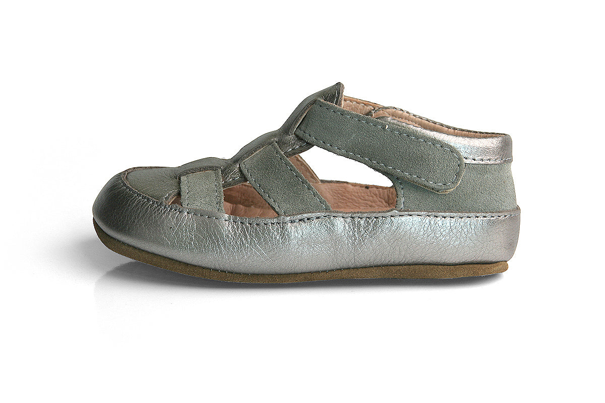 Skórzane Kapcie Dziecięce Barefoot – OBEX HELIS Srebrny